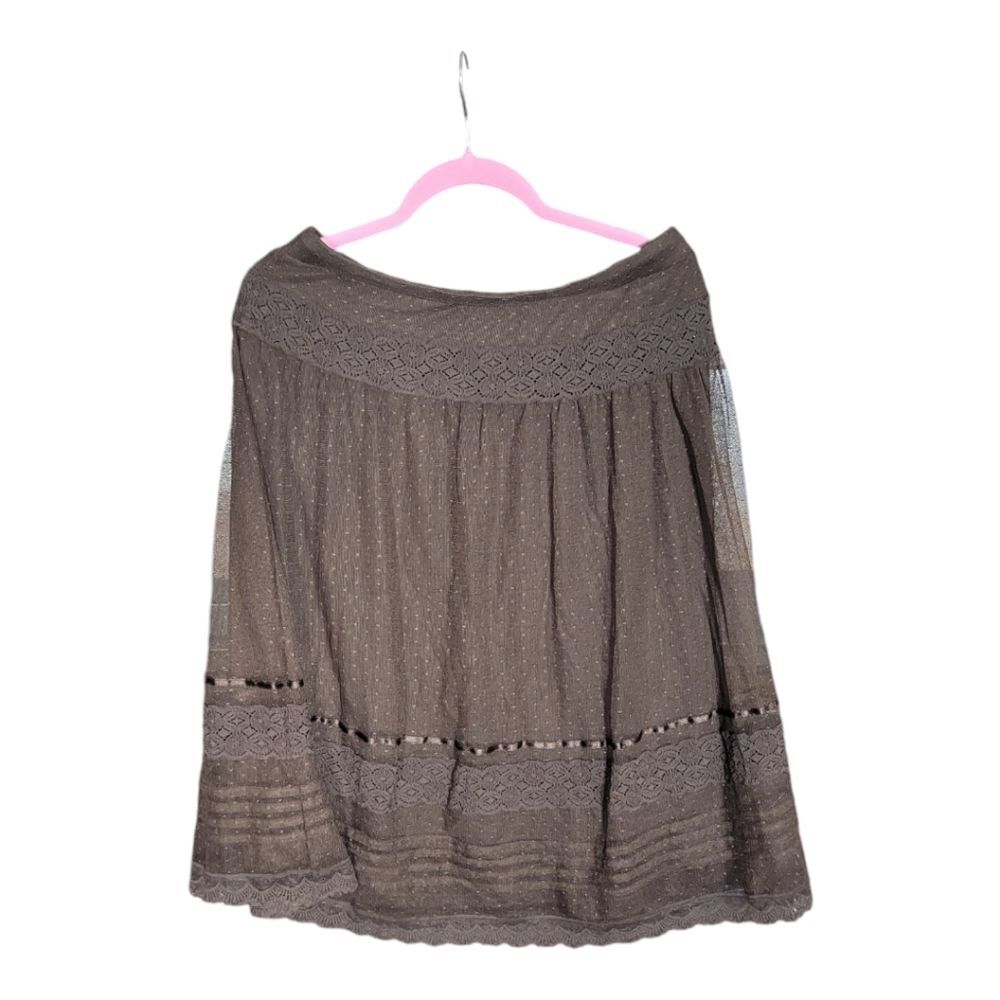 Flowy Skirt Tulle Almost Vtg Lace Ribbon Swiss Dot Flowy Whimsy Med Skirt Brown